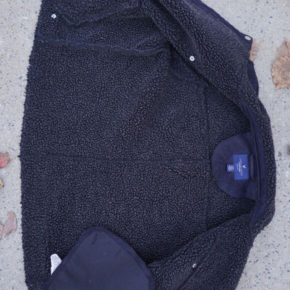 AE Faux Suede Moto Jacket Black Sherpa Lined Women's M Zip Up Winter - Picture 7 of 15